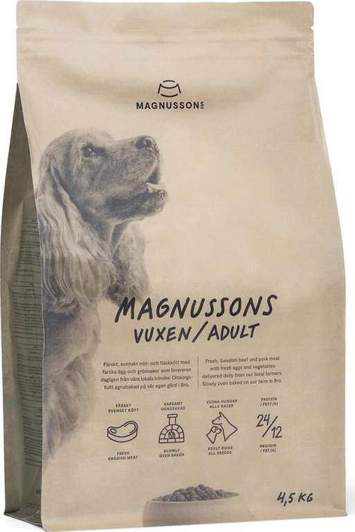 Запеченный сухой корм Magnussons Adult для взрослых собак 4,5 кг (Швеция) на Tmall