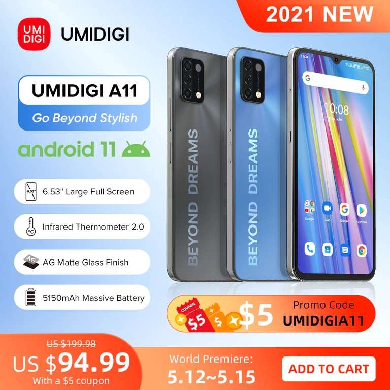 Смартфон UMIDIGI A11, глобальная версия (Android 11 Helio G25 64 Гб 6,53" 5150 мАч)
