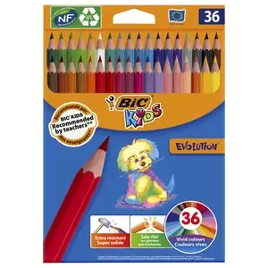 Цветные карандаши, 36 цветов, детские, шестигранные, ударопрочные, BIC Kids Evolution