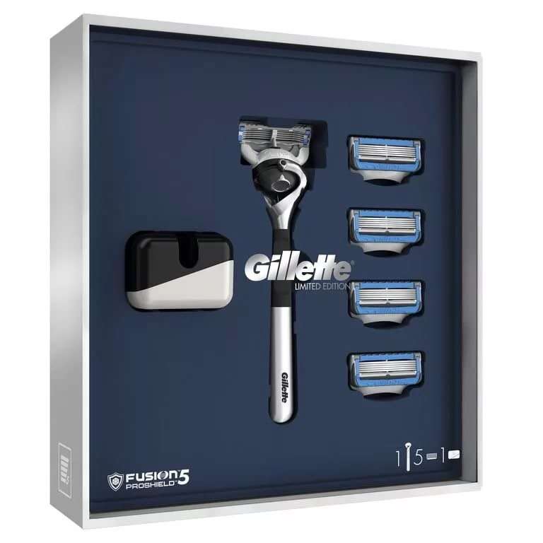Подарочный набор Gillette Fusion5 ProShield Chill Бритва с 1 кассетой + 4 кассеты + Подставка в Магазине Лента