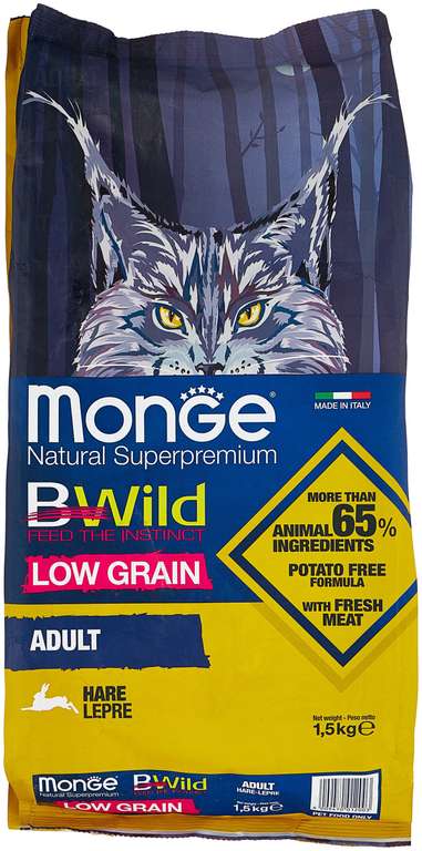Сухой корм для кошек Monge BWILD Feed the Instinct, с зайцем 1.5 кг на Tmall