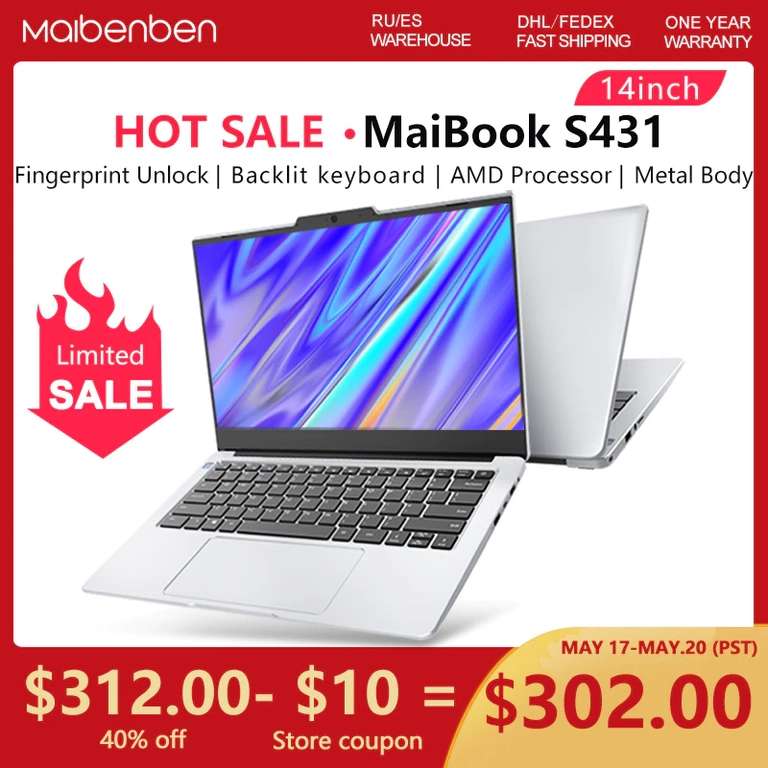 Ноутбук MAIBENBEN Maibook S431, amd 3150U, 8/256 Гб 14'' AMD Athlon Gold 3150U, FHD IPS