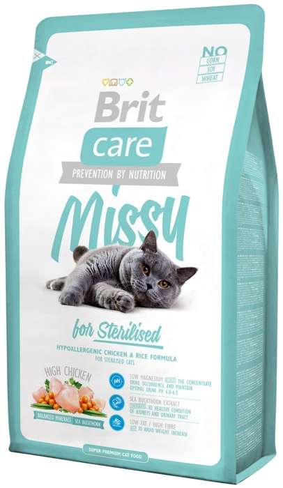 Brit Care Cat Missy for Sterilised для кастрированных котов и кошек, курица, 7 кг. на Tmall