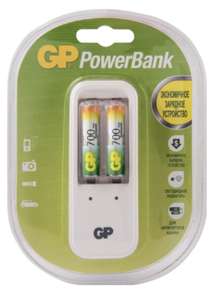 (Не везде) Зарядное устройство GP PowerBank PB410 + аккумуляторы Ni-MH, тип ААА, 700 mAh (PB410GS70-CR2), 1.2V, 2 шт