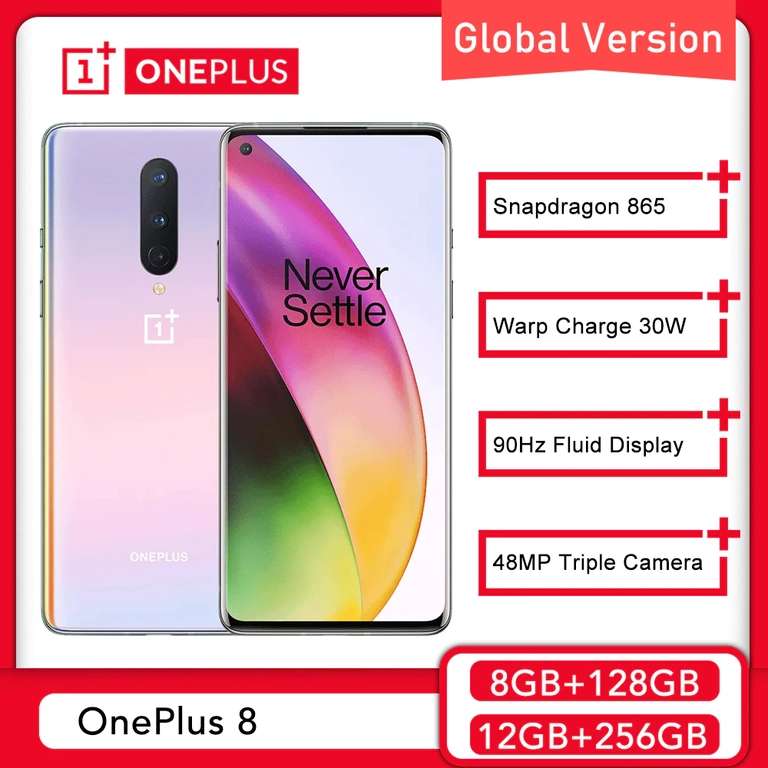 Oneplus 8 5G 8+128 GB, EU (Snap 865, AMOLED, 90 Hz, 1080x2400, NFC, 4300 mAh)