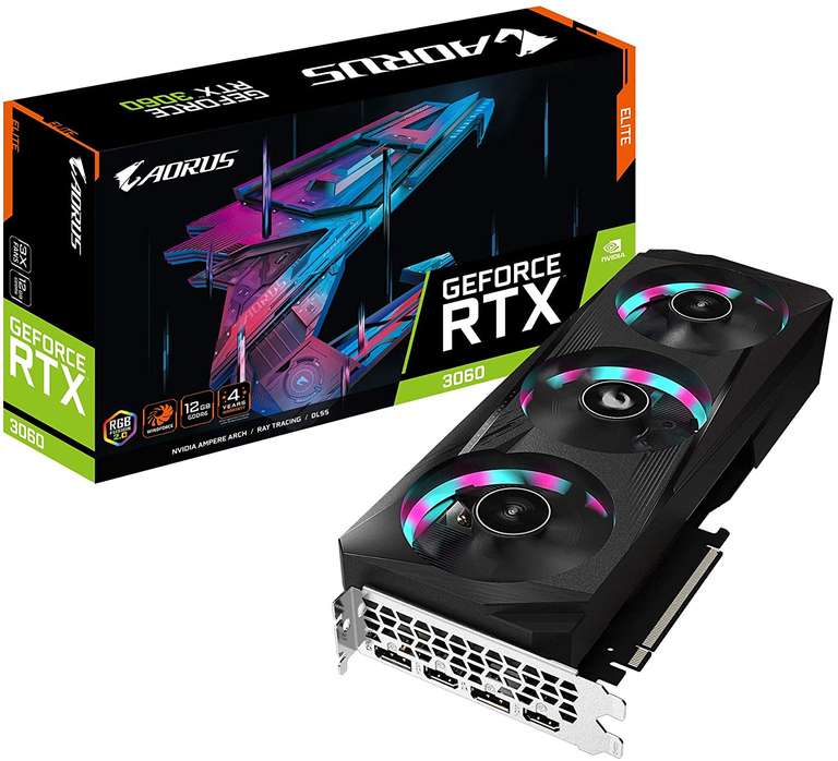 Видеокарта GIGABYTE AORUS GeForce RTX 3060 ELITE 12G (rev.2) 1 LHR GV-N3060AORUS E-12GD 2.0