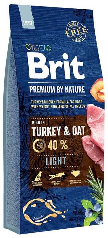 Корм Brit Premium Turkey & Oats для собак всех пород с избыточным весом, 15 кг (Tmall)
