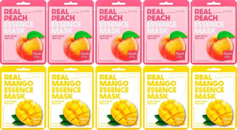 Маска для лица Farmstay персик и манго real mask sheet peach and mango 23 мл - 10 шт
