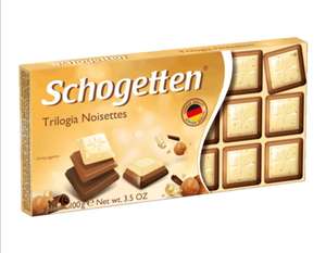 Шоколад Schogetten Trilogia Noisettes белый с грильяжем и фундуком+молочный с джандуей+молочный порционный 100г, за 4 шт (62р за шт)