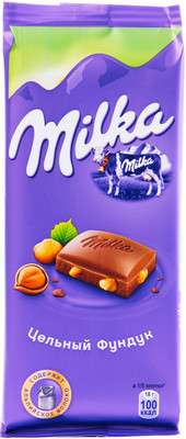 Шоколад молочный Milka с цельным фундуком, 90г (18.85₽ при заказе от 700₽ для новых пользователей)
