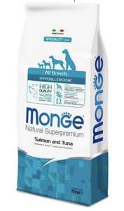 Сухой корм для собак Monge Speciality line, гипоаллергенный, лосось, тунец 2 шт. х 12 кг