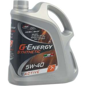 Моторное масло G-Energy Synthetic Active, 253142410, синтетическое, 5W-40, API SN/CF, ACEA A3/B4, 4 л