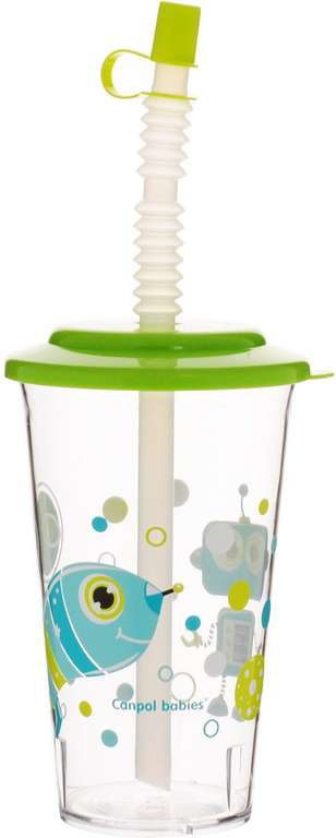 Детский стакан Canpol Babies с трубочкой (4/112), зеленый/рыбки