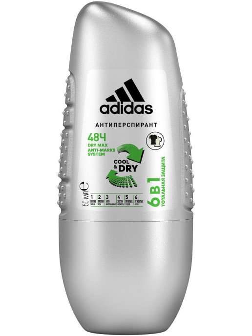Дезодорант-антиперспирант ролик adidas Cool & Dry 6 In 1, 50 мл