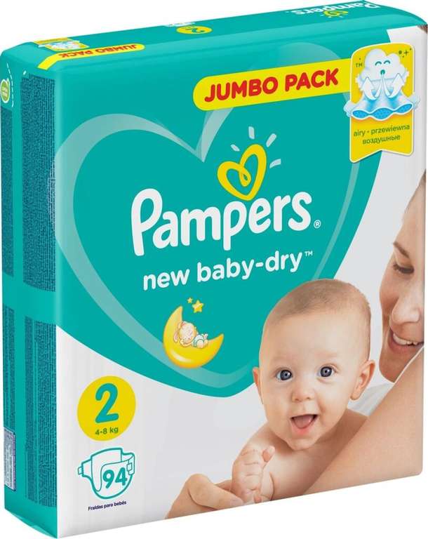 Подгузники Pampers New Baby-Dry 4–8 кг, размер 2, 94шт. на Tmall