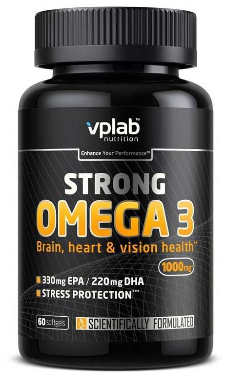3 упаковки Омега жирные кислоты vplab Strong Omega-3 (60 капсул), нейтральный (по акции 3=2, цена 1 упаковки 502₽)
