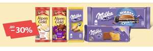 Шоколад и печенье MILKA по акции 3=4