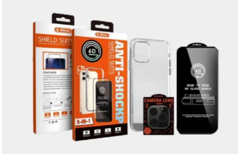 Комплект 3в1 G-Rhino | iPhone 12 Pro Max | Защитное стекло на экран + противоударный силиконовый чехол + защитное стекло на камеру