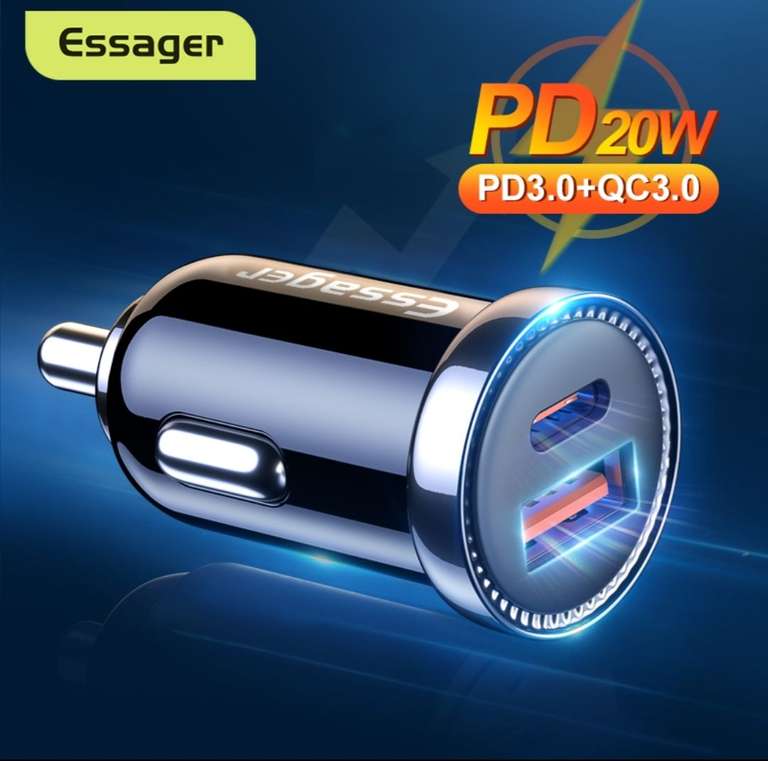 Зарядное устройство Essager автомобильное с USB-портами и поддержкой быстрой зарядки, QC 3.0