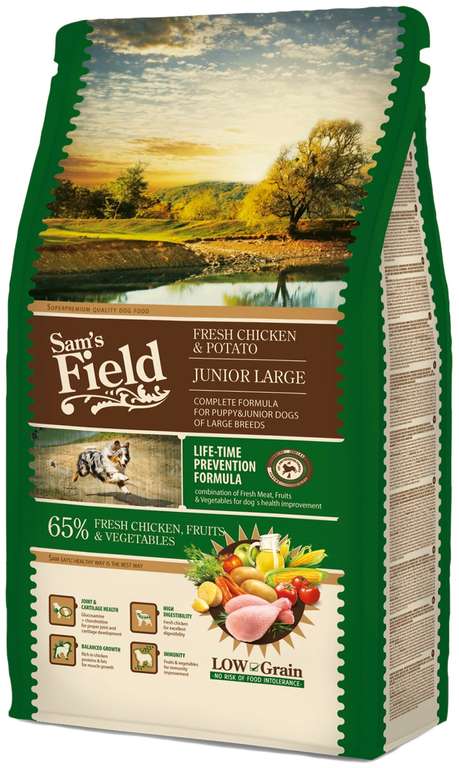Сухой корм для щенков Sam's Field LOW Grain, курица, с картофелем 2.5 кг (для крупных пород)
