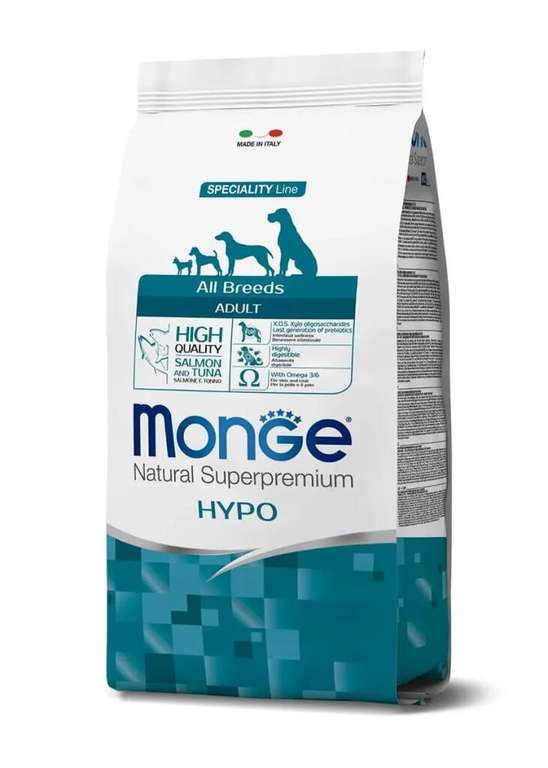 Корм для собак Monge Speciality Line, гипоаллергенный, лосось с тунцом 2.5 кг