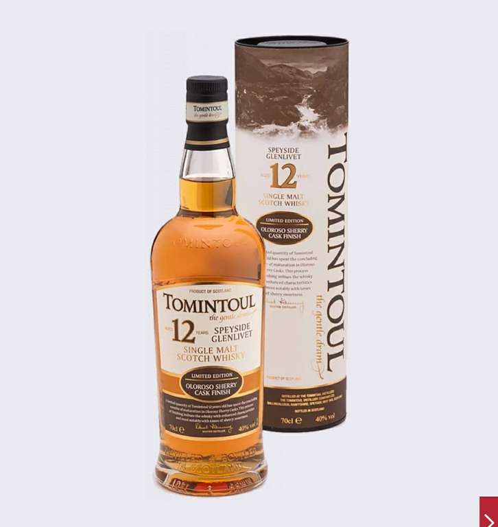 Виски Tomintoul Speyside Glenlivet Oloroso Sherry Cask Finish Single Malt Scotch Whisky 12 y.o. (gift box) 0.7л