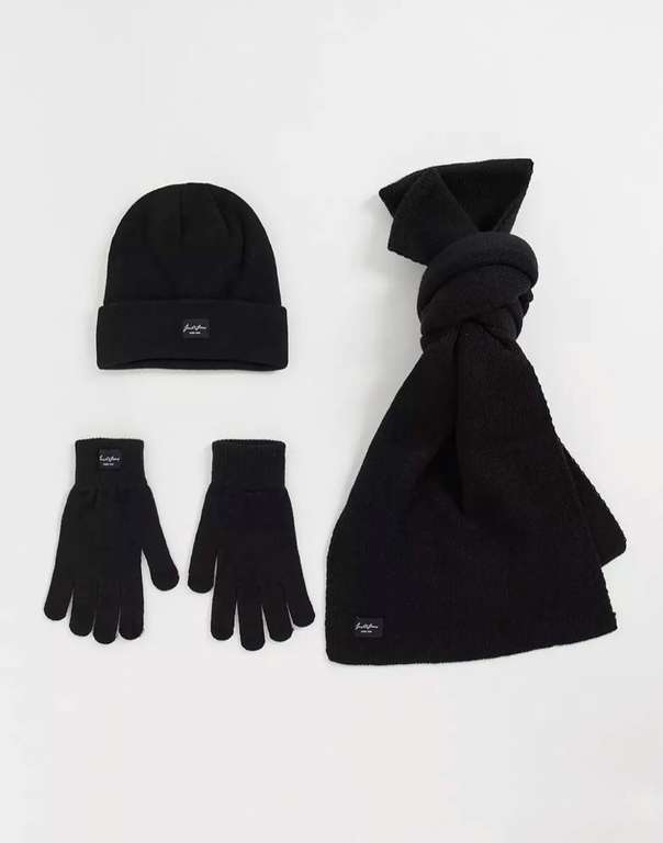 Чёрные шапка, шарф и перчатки Jack & Jones