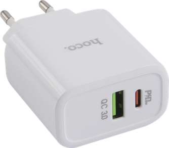 [не везде] Сетевое зарядное устройство Hoco RC5, USB+Type-C, PD+QC3.0, белый