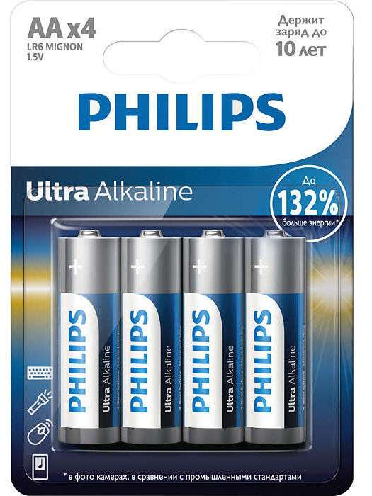 Philips / Батарея Ultra Alkaline LR6E4B/51 (AA) 4 шт.