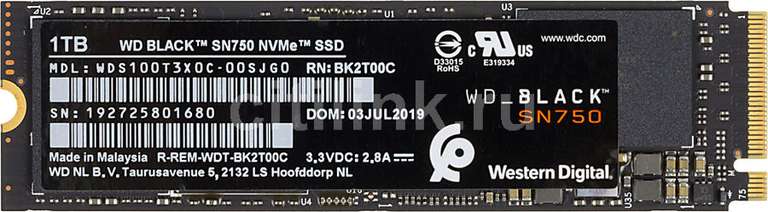 WD Black SN750 накопитель SSD M.2 1000 ГБ