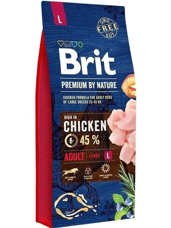 Корм Brit Premium Adult L для взрослых собак крупных пород, курица, 15 кг (Tmall)