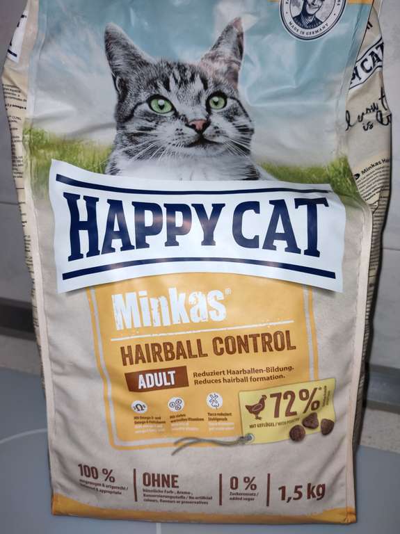 [МСК] Сухой корм для кошек Happy Cat Minkas Hairball Control Adult, птица, 1,5кг