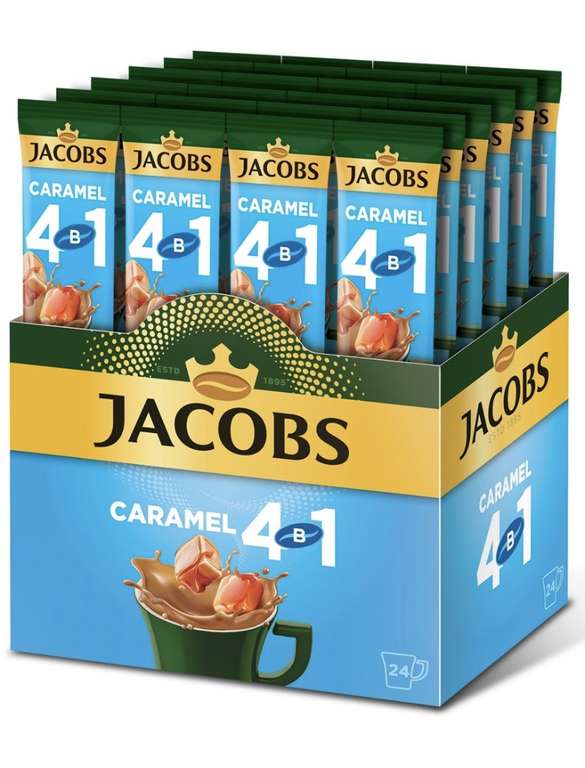 Напиток кофейный Jacobs 4 в 1 Caramel, растворимый, 24 стика по 12 г