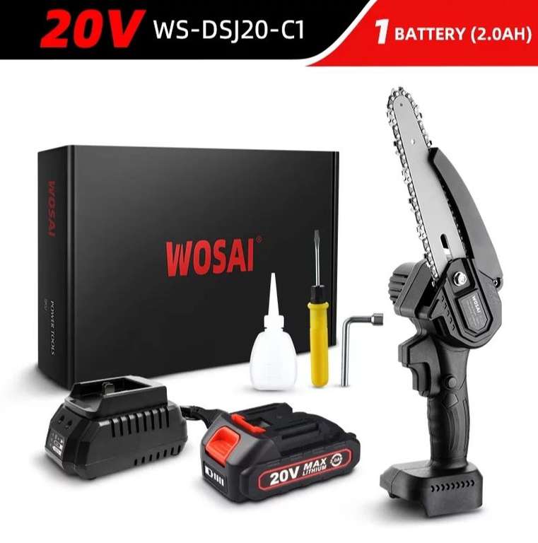 Бесщеточная цепная пила WOSAI 20V WS-DSJ20-C1 MT-Series 6 с аккумулятором (в описании УШМ WOSAI M14 20V WS-J7-C1 с аккумулятором)