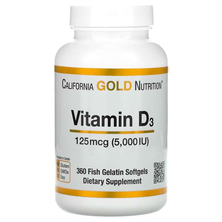 Vitamin D3, 125 mcg (5,000 IU), 360 Fish Gelatin Softgels