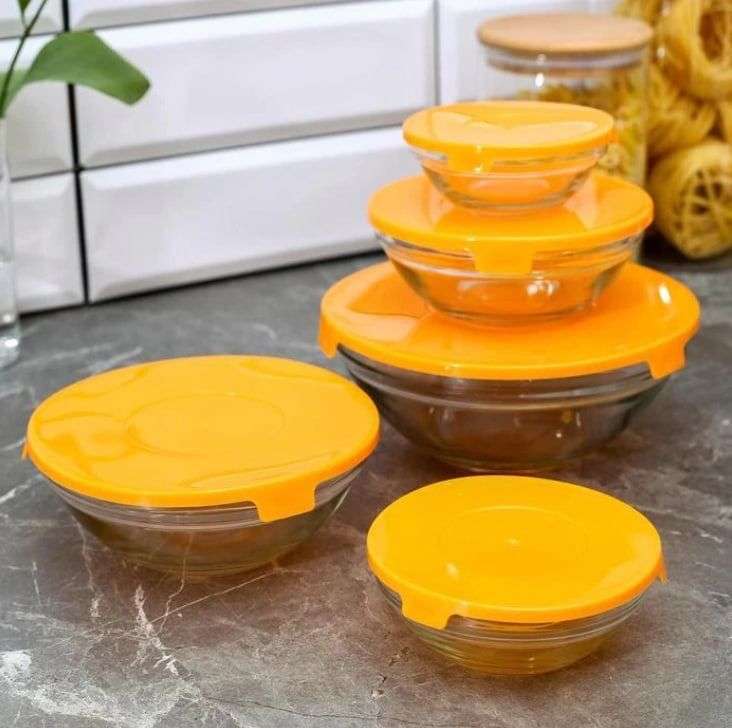 Набор салатников с крышками Апельсин 5 шт: 130/200/350/500/900 мл, цвет оранжевый