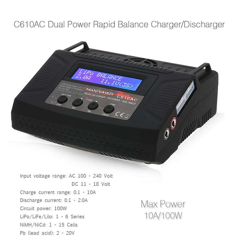 Универсальное зарядное устройство C610AC 10A 100W. Цена $31.99