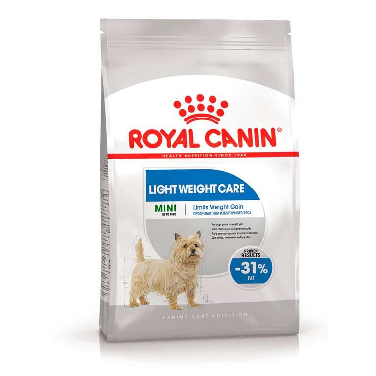 Подборка корма для собак (напр. корм Royal Canin для взрослых собак малых пород склонных к избыточному весу 3 кг)