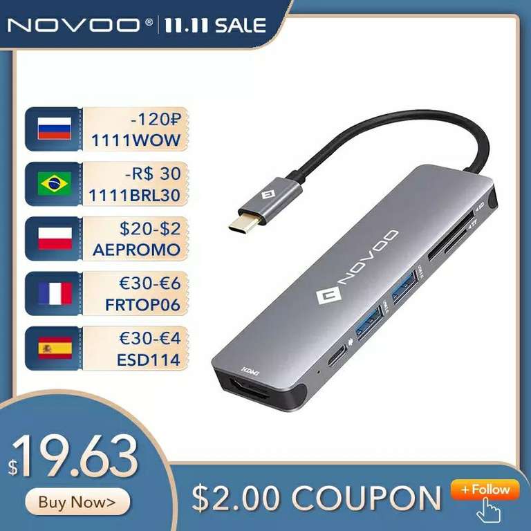 [11.11] USB-концентратор NOVOO 6 в 1 для Macbook