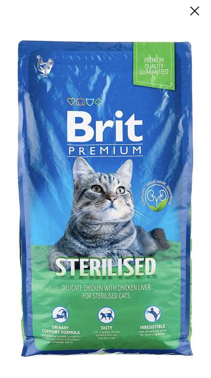 Сухой корм для стерилизованных кошек Brit Premium, с курицей и куриной печенью, 8 кг