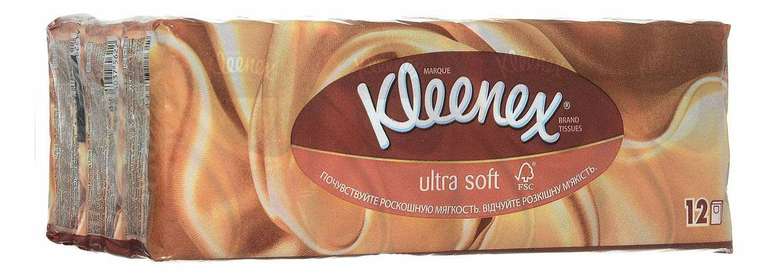 [МСК, возм. и др.] Платочки носовые Kleenex Ultra Soft, 12 x 7 шт