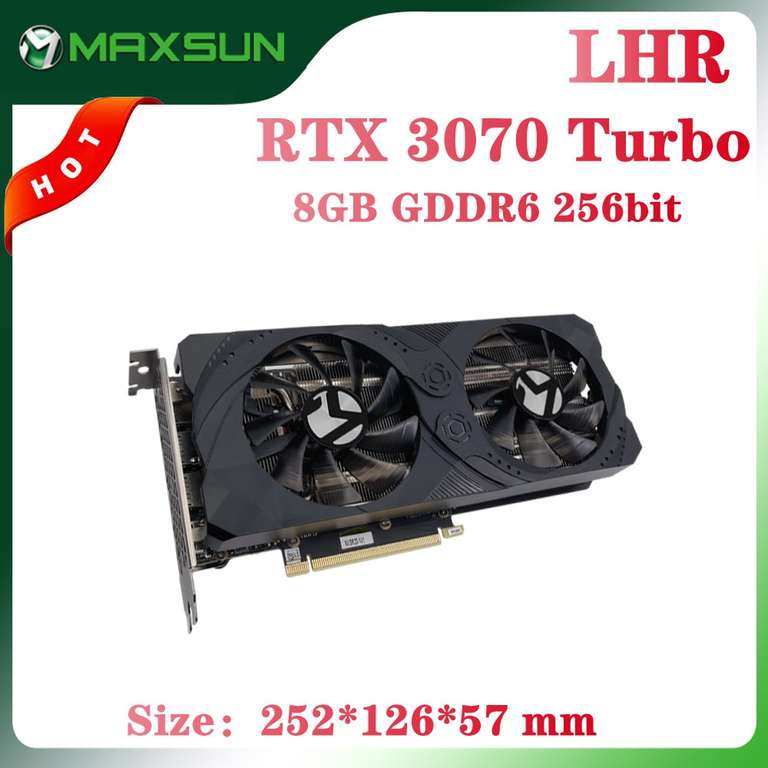 Игровая видеокарта MAXSUN RTX 3070 LHR Turbo 8G GDDR6, в характеристиках указано GeForce RTX 3060 Ti (с учетом пошлины)