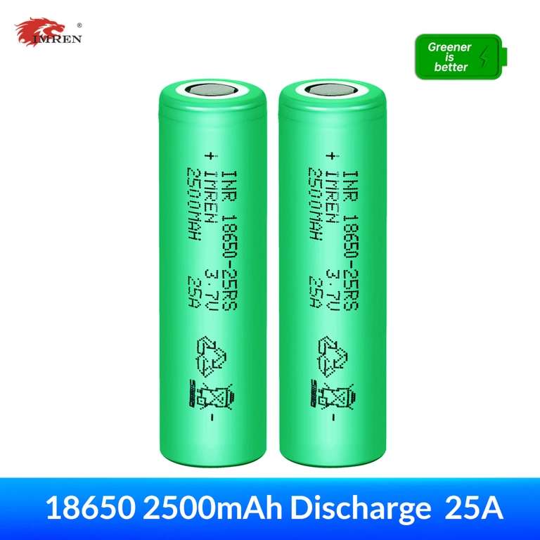 Перезаряжаемые литий-ионные батарейки Imren 18650 3.7В 2500мАч 25А