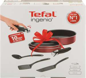 Набор посуды TEFAL Ingenio 7 предметов: сотейник 22см, 24см, 26см, ручка, лопатка узкая, лопатка широкая, ложка Арт. 04213810, Китай