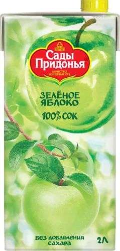 Сок Сады Придонья яблочный из зеленых яблок осветленный восстановленный, 2 л