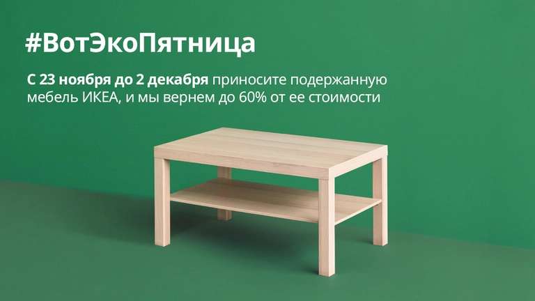 Возврат до 60% стоимости сданной мебели на карту IKEA Family по акции #ВотЭкоПятница