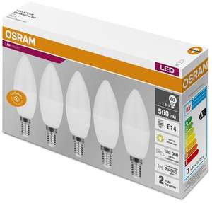 Упаковка ламп LED Osram E14, 7Вт, 3000К, белый теплый, 5 шт.