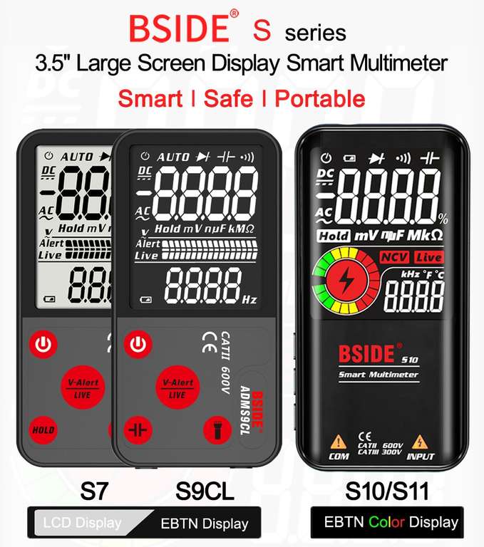 BSIDE Цифровой мультиметрT-RMS 3,5 " LCD цветной дисплей DC, AC