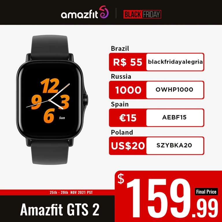 Смарт-часы Amazfit GTS 2 (через испанскую версию сайта)