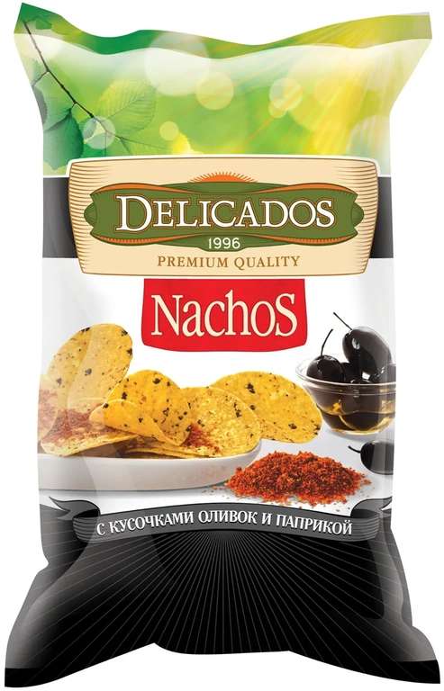 Чипсы кукурузные Delicados Nachos, оливки паприка, 150 г